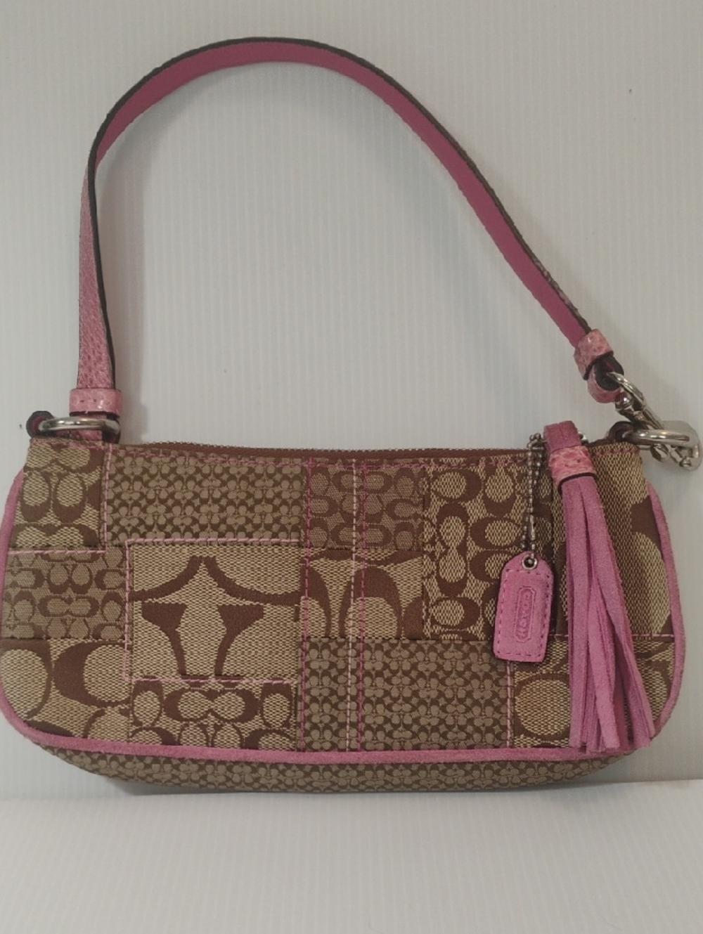 COACH 3693 Vintage Y2K Patchwork Trim Mini Shoulder Bag Pouch Pink Canvas